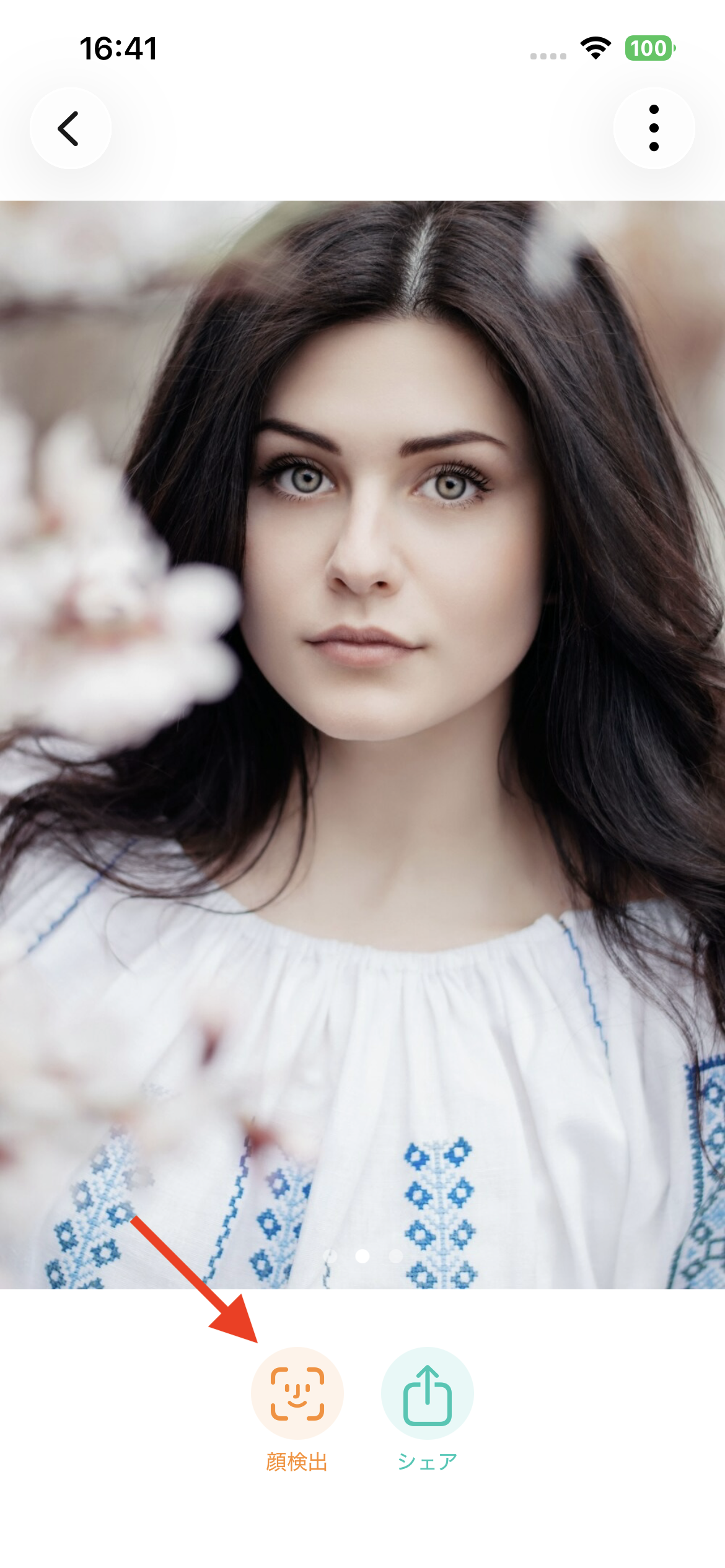 顔検出ボタンをタップ